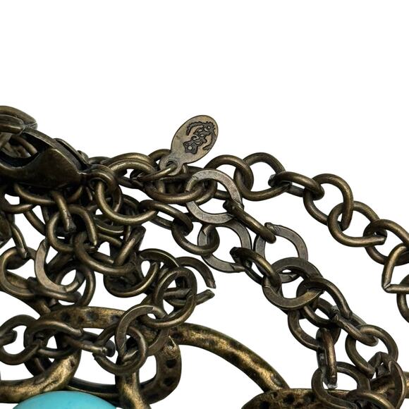 Turquoise Beaded Statement Necklace Antique Brass Chain Women's Adjustable Boho - Picture 10 of 11